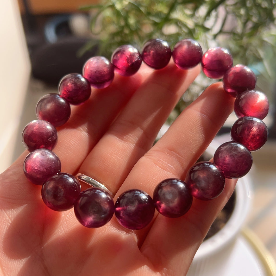 11.7mm High-quality Red Purple Lepidolite Bracelet Healing Crystal from Brazil | Crown Third Eye Chakra Reiki Healing | Uplift Brainwork