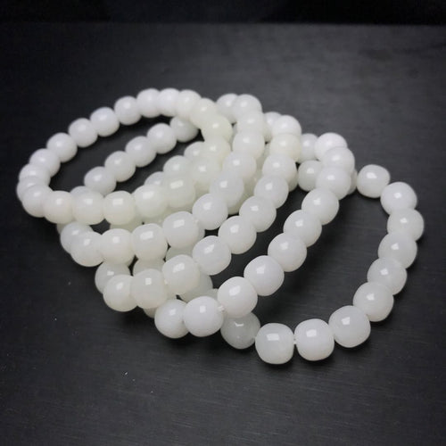 10x 9mm White Nehprite Hetian Jade Beaded Bracelets for DIY Jewelry Project