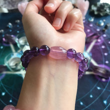 Load image into Gallery viewer, Natural Amethyst with Rose Quartz Mixed Healing Crystal Bracelet | Crown Third Eye Heart Chakra Reiki Healing
