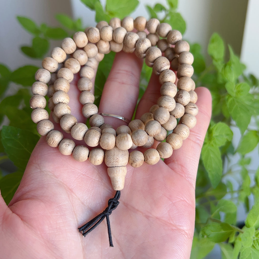 Handmade 108 Beads White Sand Agarwood Bracelet Necklace | Prayer Mala Beads Meditation Buddhism Zen
