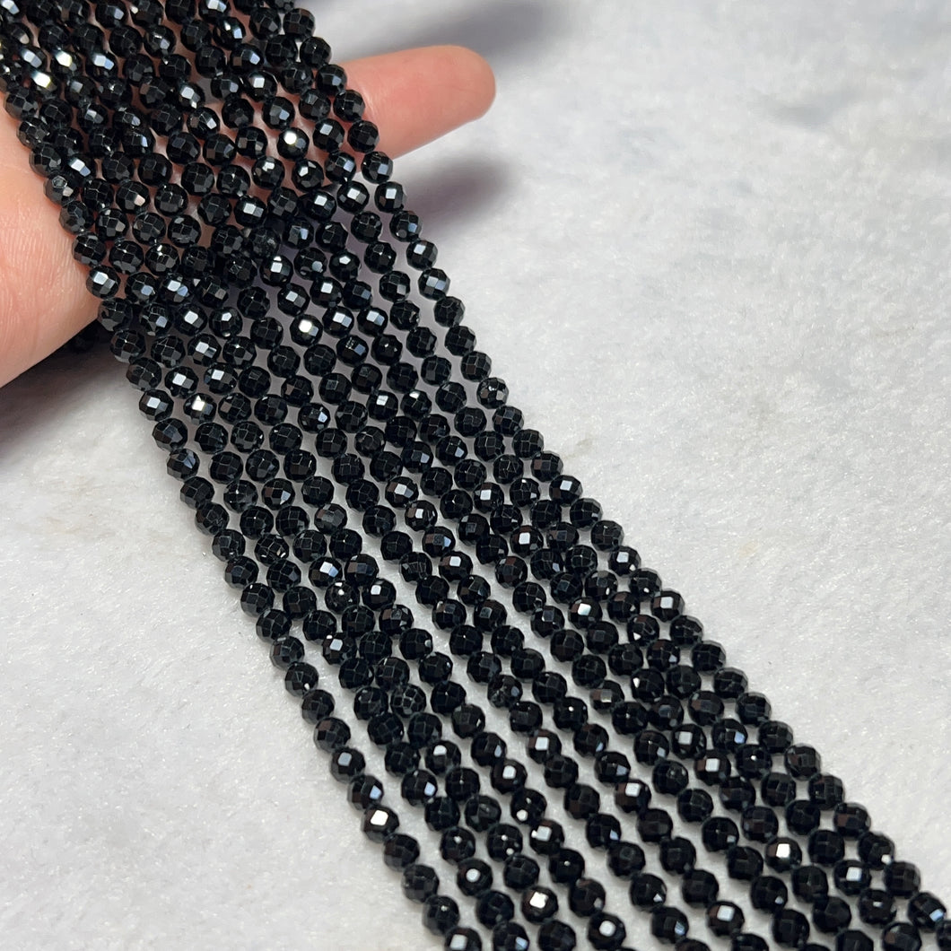 4mm Natural Faceted Black Tourmaline Bead Strands Defect Rate 20%+