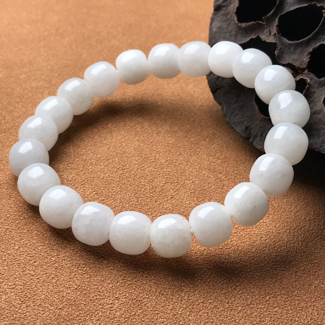 Hetian White Jade Healing Stone Elastic Bracelet | Natural Jade Stone Jewelry Handmade by Karen