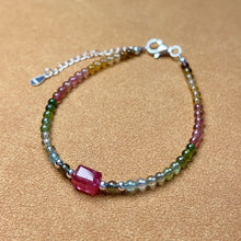 Load image into Gallery viewer, Handmade Rainbow Tourmaline Bracelet Ruby Color Tourmaline | 925 Sterling Silver Silver Adjustable Style
