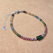 Load image into Gallery viewer, Handmade Rainbow Tourmaline Bracelet Green Tourmaline | 925 Sterling Silver Silver Adjustable Style
