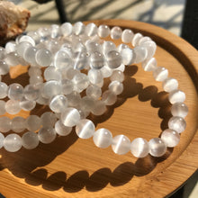 Load image into Gallery viewer, Top Grade Natural Selenite Bracelet Strong Cateye from Morocco | Self-cleansing Calming | 7th Crown Chakra Reiki Healing Jewelry
