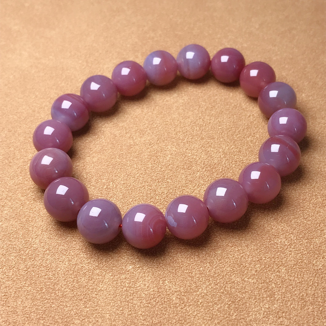 Rare 11mm Natural Yanyuan Agate Large Beads Bracelet | Stone of Strength Beautiful Purple Pink