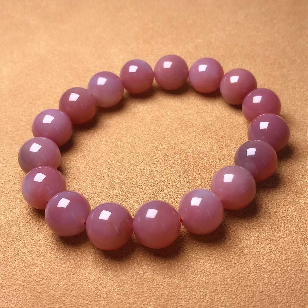 Rare 12mm Natural Yanyuan Agate Bracelet | Stone of Strength Beautiful Purple-pink