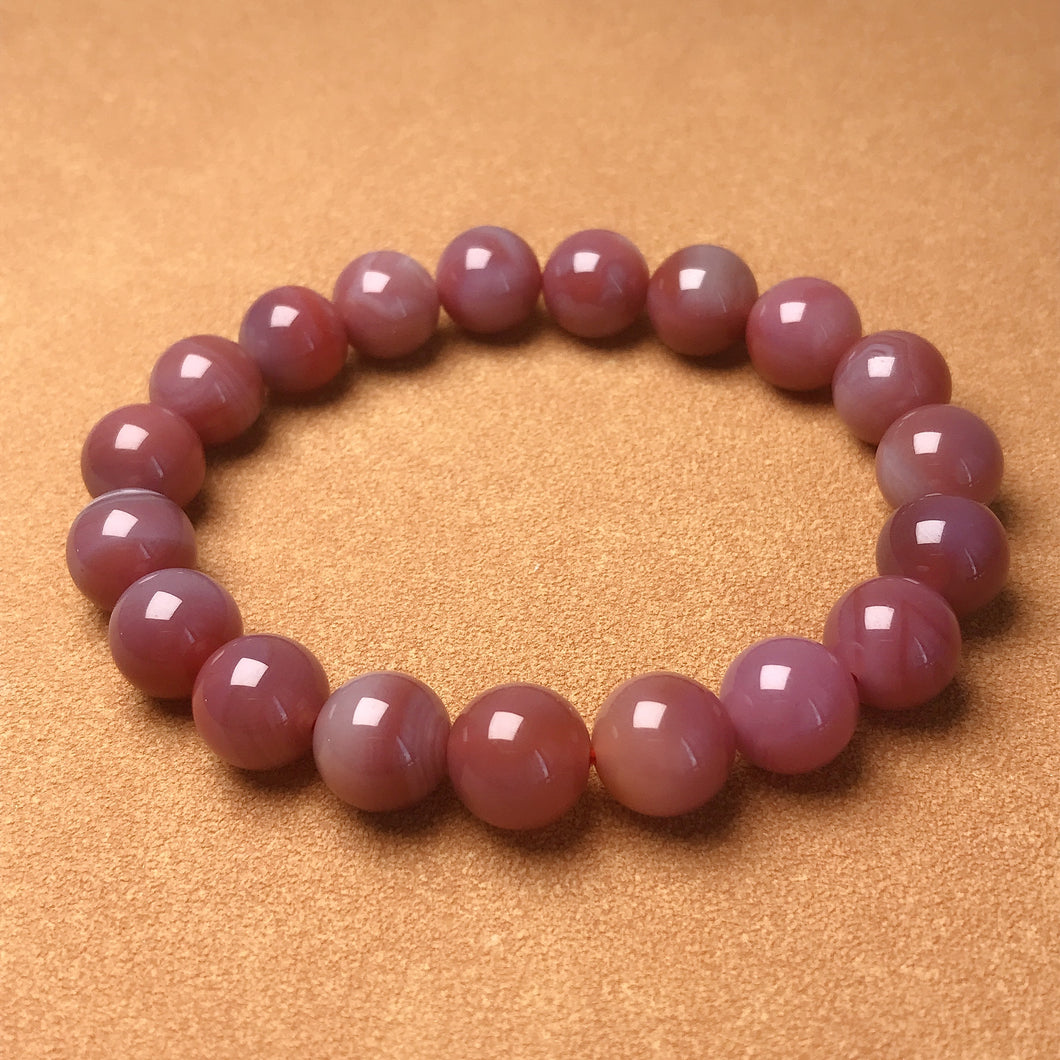 10.1mm Natural Yanyuan Agate Large Beads Bracelet | Stone of Strength Beautiful Purple Pink