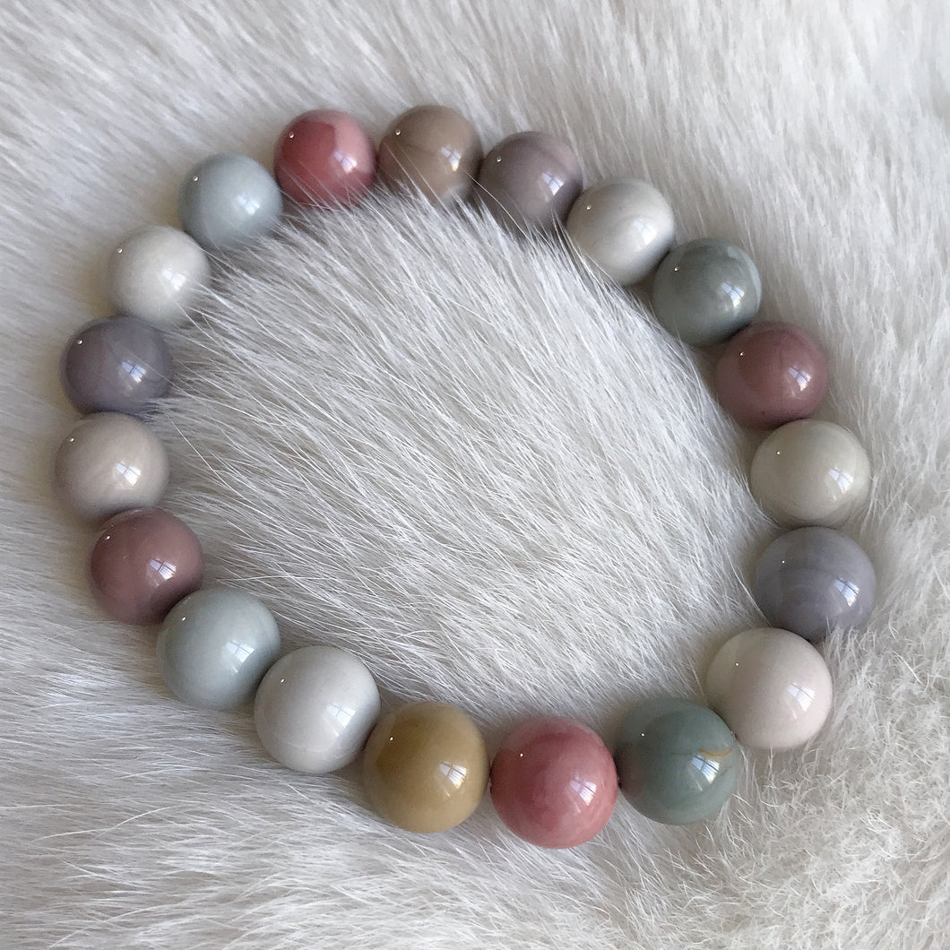 Creamy Macaron Color 10.7mm Alashan Agate Beaded Bracelet High-quality Healing Stone from Mongolia