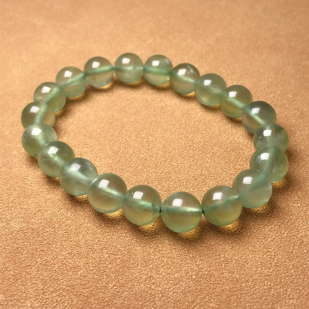 Stone of Hope Best Green Color Prehnite Bracelet 9.8mm Natural Heart Chakra Healing Stone