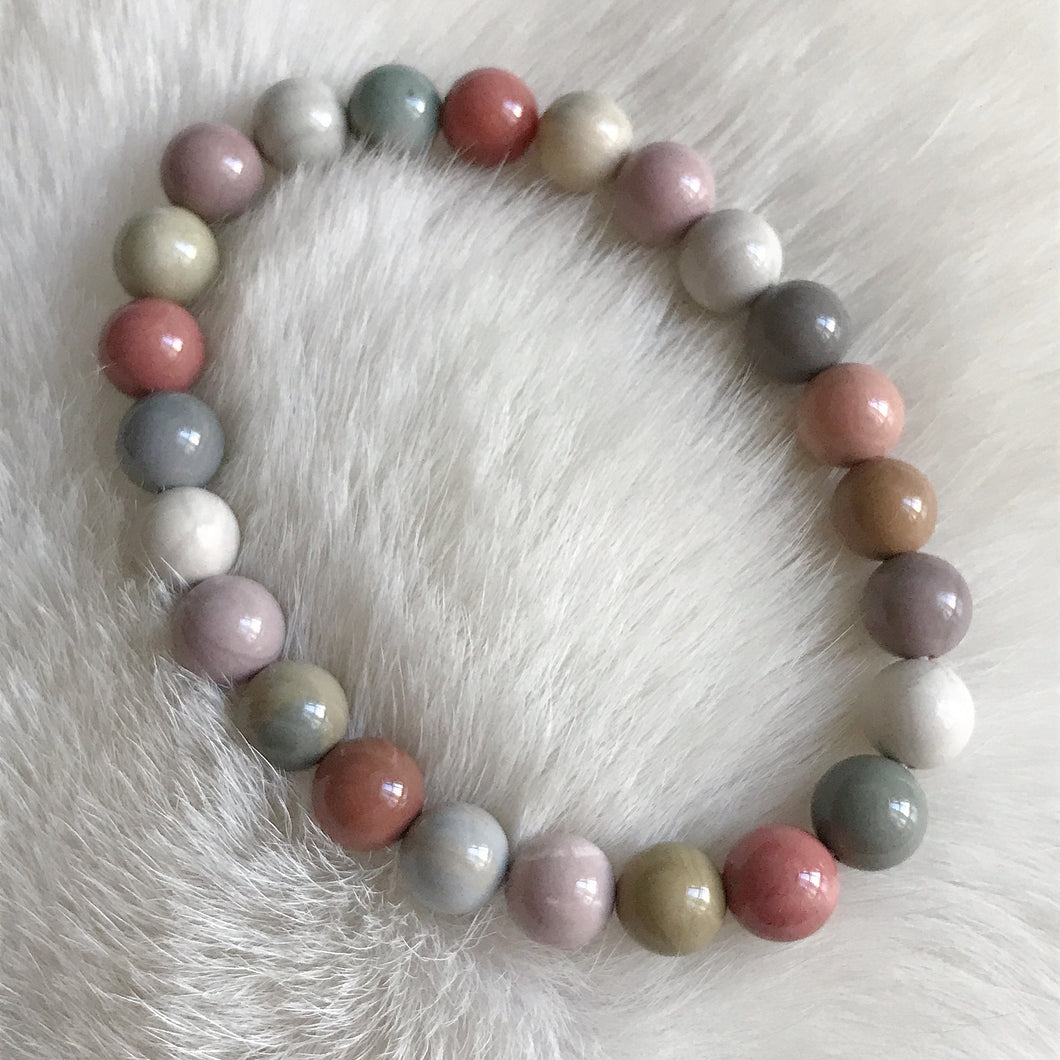 Creamy Macaron Color 8.2mm Alashan Agate Beaded Bracelet High-quality Healing Stone from Mongolia