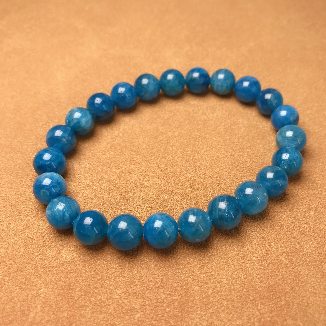 8.6mm Nice Blue Apatite Elastic Bracelet | Handmade Reiki Healing Crystal Jewelry | 3rd Throat Chakra Stone of Peace