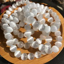 Load image into Gallery viewer, 10.5mm Top Grade Natural Selenite Bracelet Strong Cateye from Morocco | Self-cleansing Calming | 7th Crown Chakra Reiki Healing Jewelry
