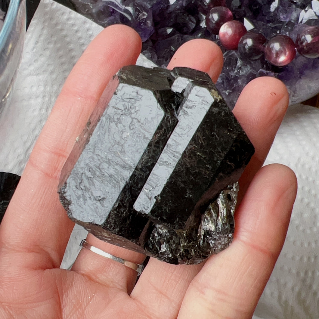 Top Grade Black Tourmaline Twins Raw Stone Perfect Formation 102.8g | Reiki Healing Protection Crystals