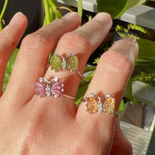 Load image into Gallery viewer, High-quality Rainbow Tourmaline Butterfly Ring Sterling Silver with 18K White Gold Plated
