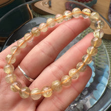 Load image into Gallery viewer, 7.3mm Natural Golden Rutilated Quartz Healing Crystal Bracelet from Brazil | Solar Plexus Chakra Reiki Healing | Bringing Wealth
