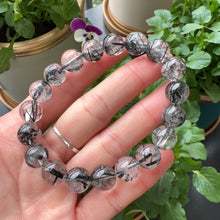 Load image into Gallery viewer, 10.6mm Natural Black Tourmalated Quartz Inclusion Crystal Bracelet | Men&#39;s Women&#39;s Healing Jewelry Remove Negativity
