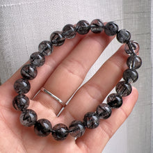 Load image into Gallery viewer, 9mm Natural Black Tourmalated Quartz Inclusion Crystal Bracelet | Men&#39;s Women&#39;s Healing Jewelry Remove Negativity
