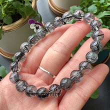 Load image into Gallery viewer, 9mm Natural Black Tourmalated Quartz Inclusion Crystal Bracelet | Men&#39;s Women&#39;s Healing Jewelry Remove Negativity
