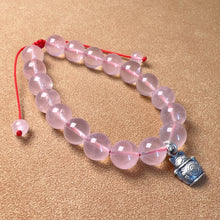 Load image into Gallery viewer, 10mm Rose Quartz Braided Bracelet Handmade with 925 Sterling Silver Maneki Neko Pendant 福, 招财进宝 | BLESSING &amp; ATTRACTION OF WEALTH

