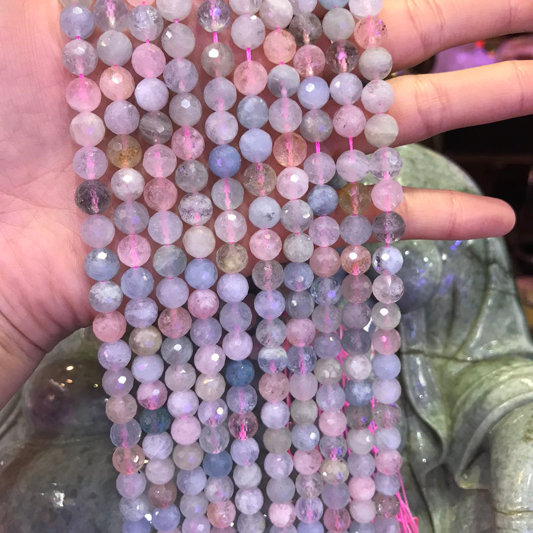 8mm Natural Morganite 128 Cuts Faceted Round Bead Strands DIY Jewelry Making Supply