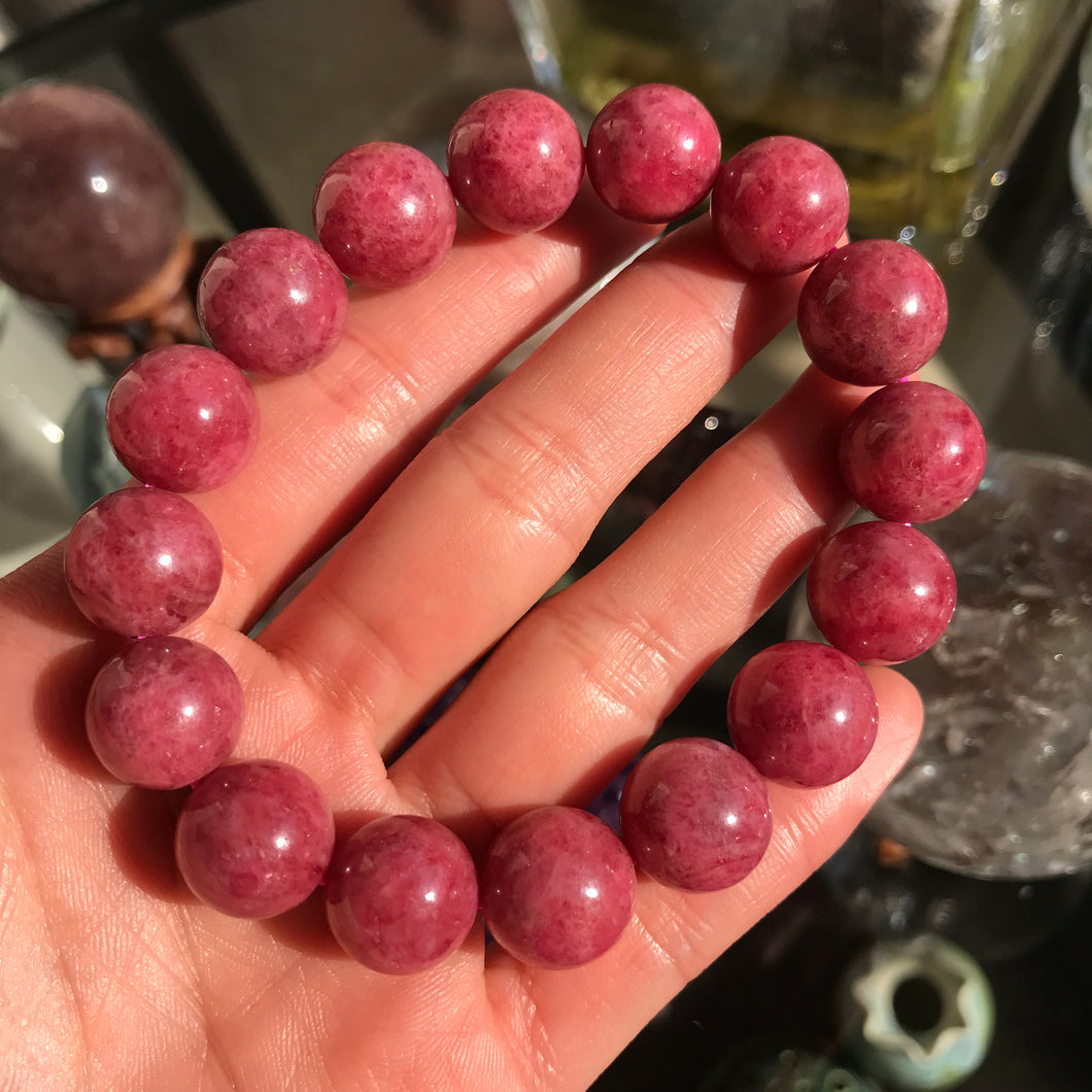 Large Beads 13.6mm Natural Rhodonite Bracelet | High-Quality Healing Stone | Heart Chakra Reiki Healing