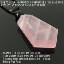 Load image into Gallery viewer, Rose Quartz Protection Shield Necklace | Men Women Jewelry | Heart Chakra Healing | Handmade with Rainow Obsidian Bead Adjustable
