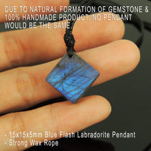 Load image into Gallery viewer, Labradorite Diamond Shape Pendant Necklace | Strong Blue Flash | Handmade Men Women Jewelry Adjustable Rope
