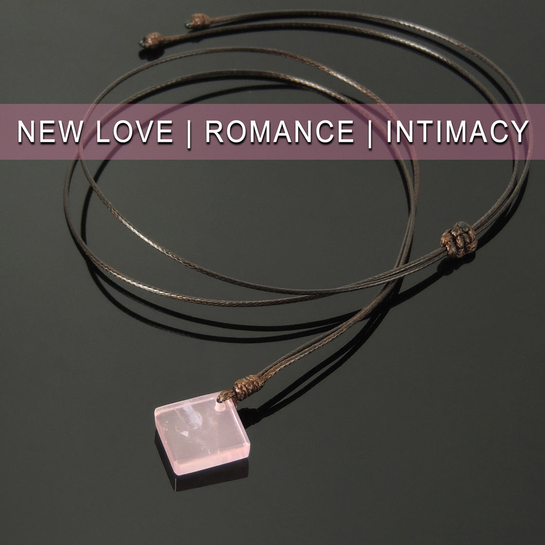 Rose Quartz Diamond Shape Pendant Necklace | Heart Chakra Healing | Best Handmade Christmas Gift for Women  | Jewelry Adjustable Rope