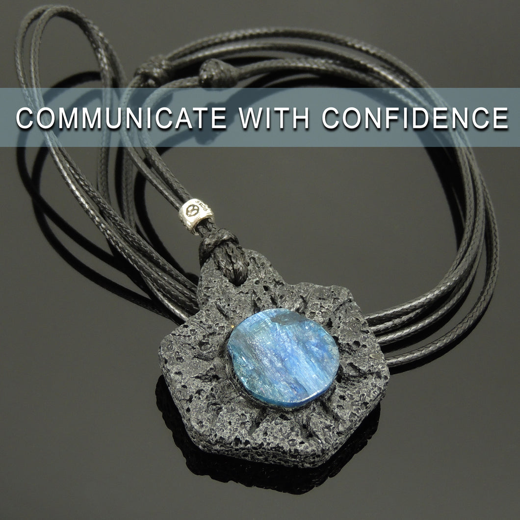 Fashion Necklace Blue Kyanite Lava Rock Pendant Amulet for Grounding Energy Chakra Healing