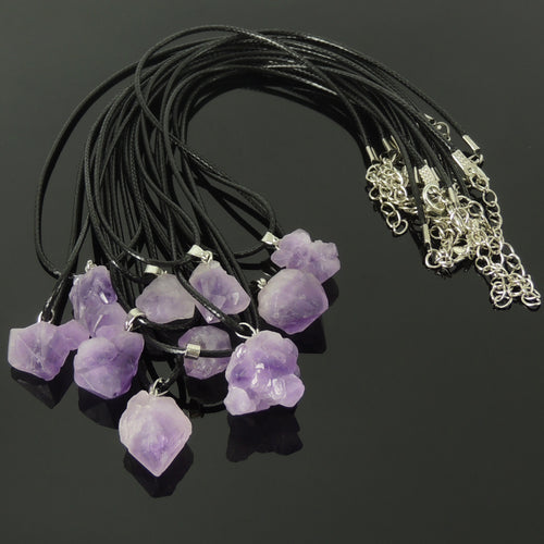 10 Pcs Amethyst Raw Stone Necklace Adjustable Chain Handmade Men Women Jewelry Crown Chakra Gift Item