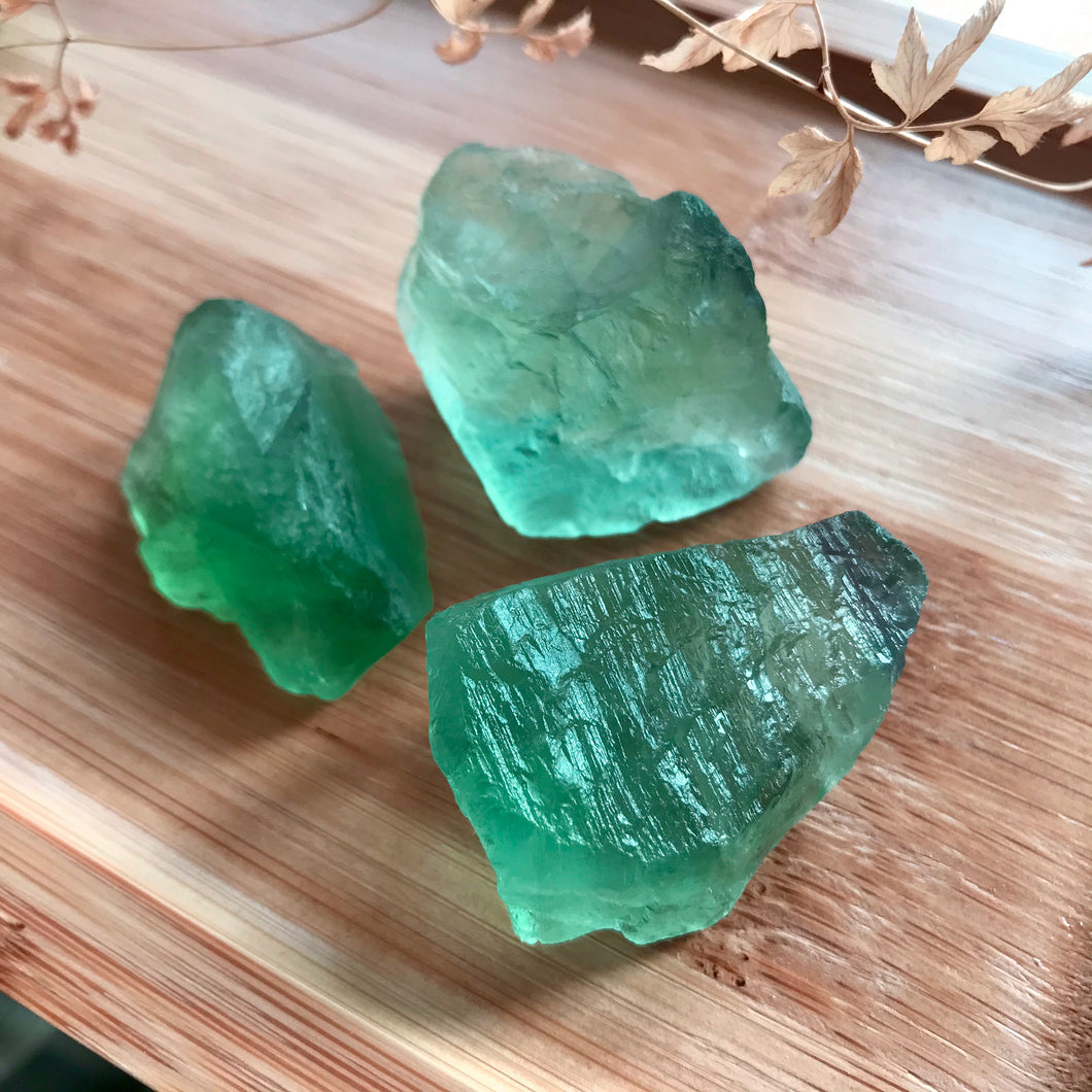 Set of 3 Green Fluorite Crystal Gemstone Mineral | Healing Raw Stone | Holiday Gifts