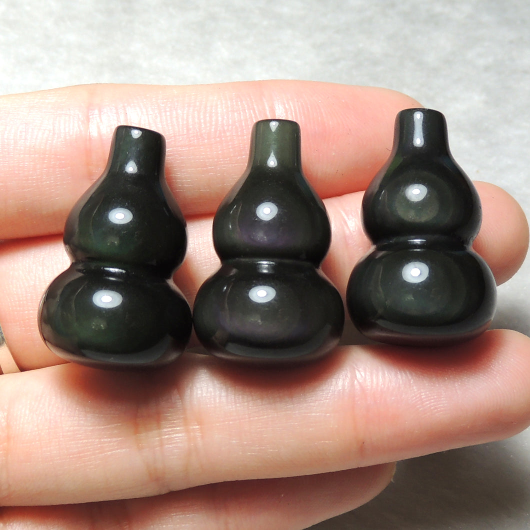 Rainbow Black Obsidian Gourd Pendant Part FULU Blessing Happiness Wealth High Quality Gemstone