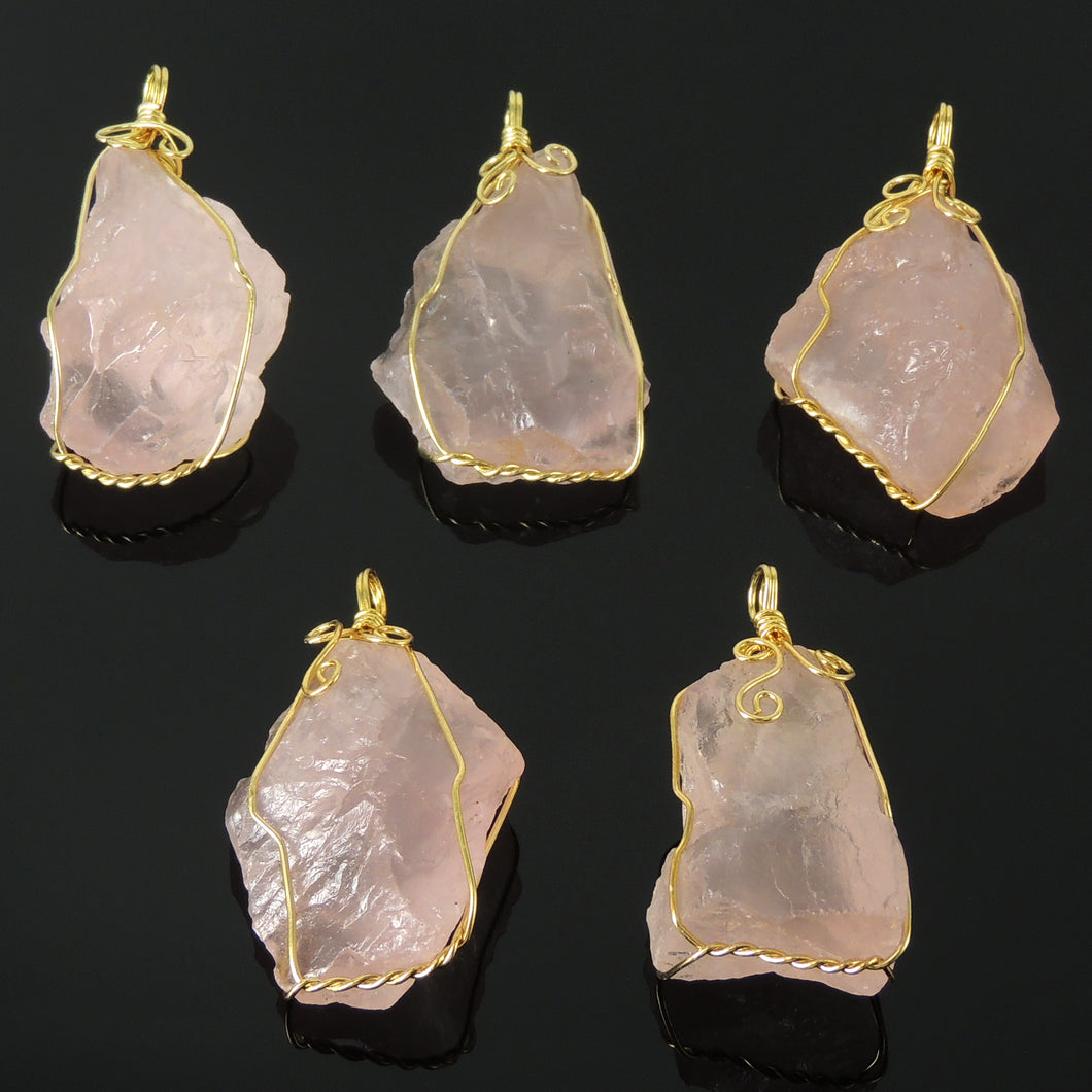 Rose Quartz Wire Wrapped Pendant | Handmade Natural Raw Stone Wired Pendant | DIY Jewelry Parts