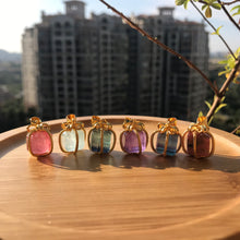 Load image into Gallery viewer, Crystal Cube Pendant Amethyst Aquamarine Rainbow Fluorite Rhodonite Strawberry Quartz | Gift-wrapped 14k Yellow Gold Plated Copper Wire | Handmade Healing Crystal Jewelry Parts
