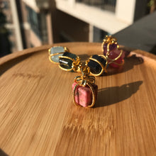 Load image into Gallery viewer, Crystal Cube Pendant Amethyst Aquamarine Rainbow Fluorite Rhodonite Strawberry Quartz | Gift-wrapped 14k Yellow Gold Plated Copper Wire | Handmade Healing Crystal Jewelry Parts
