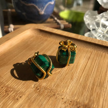 Load image into Gallery viewer, Malachite Cube Pendant | Gift-wrapped 14k Yellow Gold Plated Copper Wire | Handmade Healing Crystal Jewelry Parts
