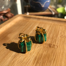 Load image into Gallery viewer, Malachite Cube Pendant | Gift-wrapped 14k Yellow Gold Plated Copper Wire | Handmade Healing Crystal Jewelry Parts
