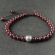 Load image into Gallery viewer, Protection Red Garnet Bracelet Braided with Tibetan Silver PingAn Bead for Men &amp; Women Handmade Protection Positivity Jewelry for Base Chakra
