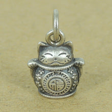 Load image into Gallery viewer, 925 Sterling Silver Non-Plated with Stamp Vintage Lucky Cat Maneki Neko Pendant Blessing Attraction of Wealth Popular
