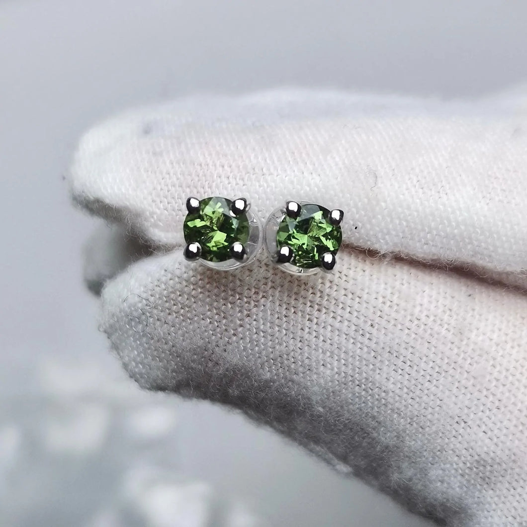 4mm Gem-grade Round Cut Moldavite Earrings Top-quality Green | Rare High-frequency Heart Chakra Healing Stone