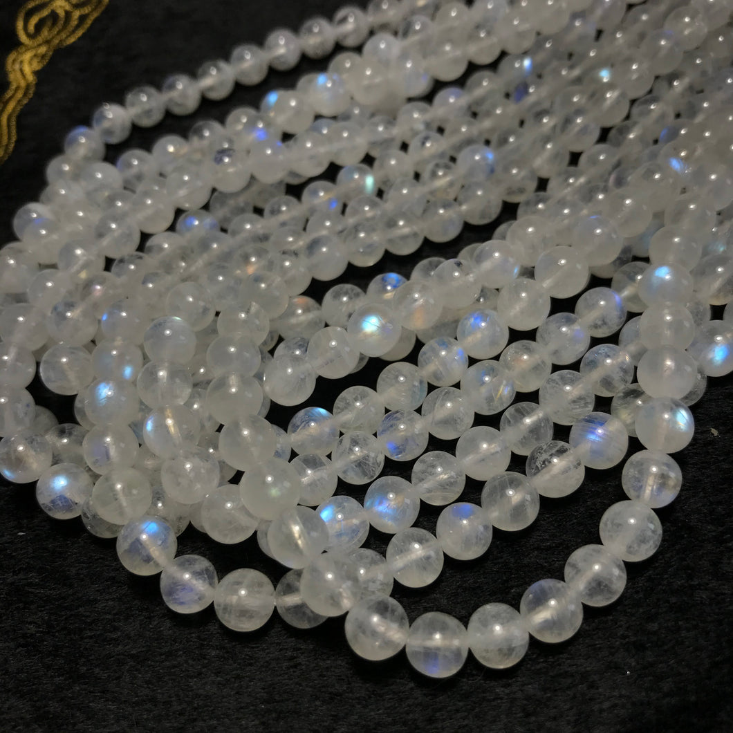 6mm High Quality Natural Blue Rainbow Moonstone Round Bead Strands Jewelry Findings Supplies