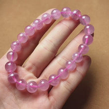Load and play video in Gallery viewer, 9mm High Quality Rose Quartz Beaded Elastic Bracelet | Handmade Healing Crystal Heart Chakra Jewelry | Improve Your Love Life and Relationship
