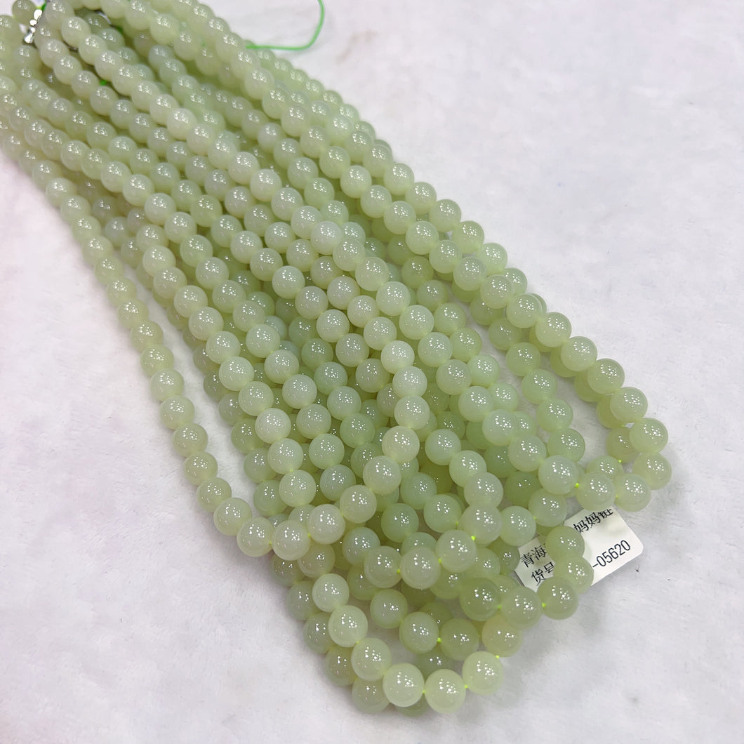 8mm Natural Light Green Nephrite Round Bead Necklace Strands for DIY Jewelry Projects
