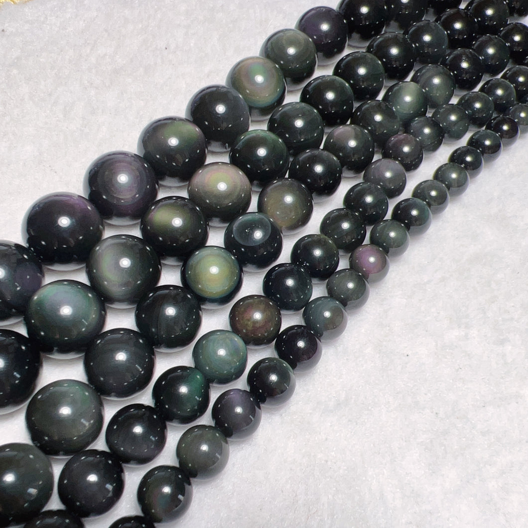 8 - 16mm Top Grade Rainbow Obsidian Round Bead Strands Protection Stone for DIY Jewelry Projects