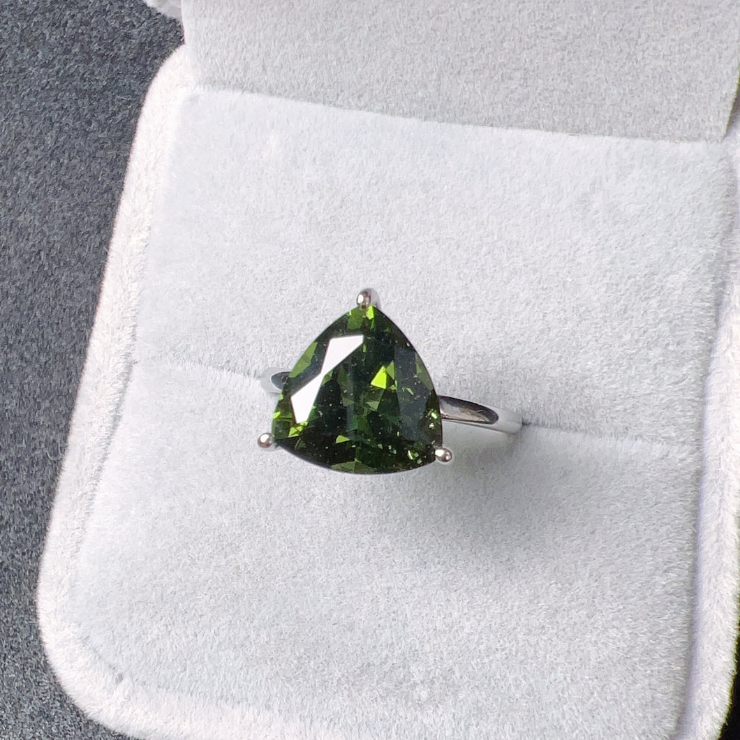 Top Grade Trillion Cut Moldavite Ring Natural Best Green Color | High-frequency Healing Stone