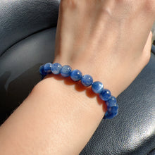 Load image into Gallery viewer, 7.8mm Blue Kyanite Bracelet High-quality with Cat Eye Natural Healing Crystal Throat Chakra Third Chakra
