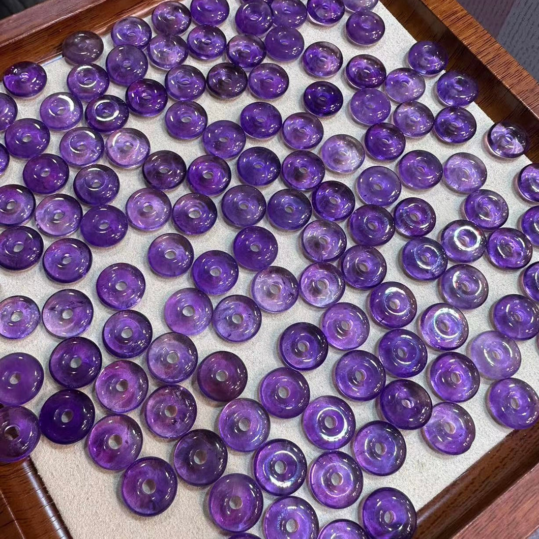 Natural Amethyst Amulet Donut Shape Pendant Charm for DIY Jewelry Project