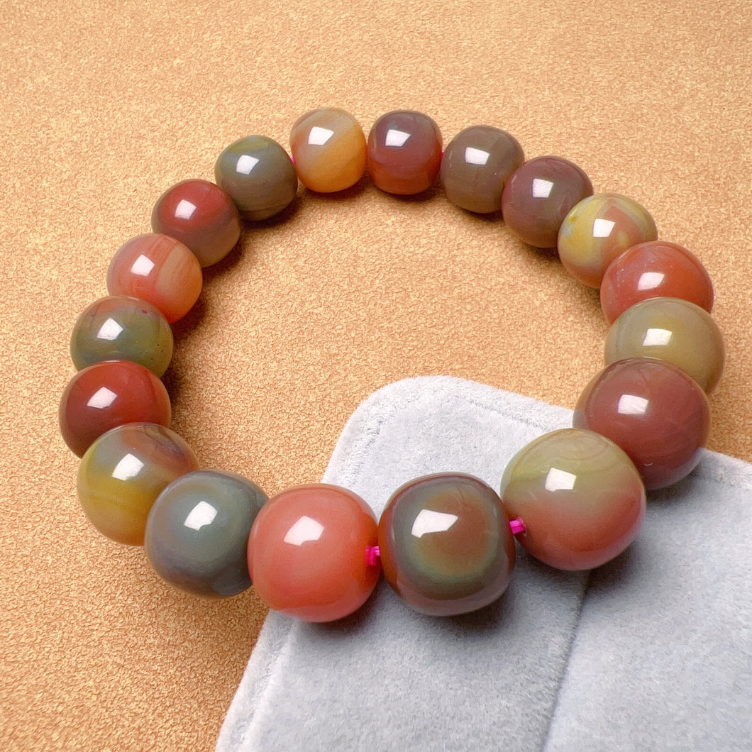 Stone of Strength 12x11mm High-quality Natural Assorted Color Yanyuan Agate Bracelet BR175-7