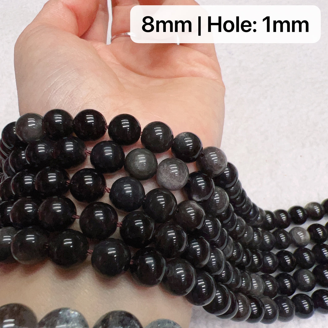 8mm - 10mm Natural Silver Sheen Obsidian Round Bead Strands DIY Jewelry Project